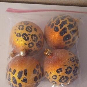 Leopard Print Christmas Ornaments Animal Print Ornaments Lot Of 4